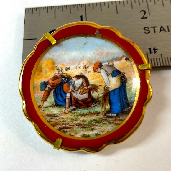 Vintage Limoges Miniature Porcelain Painted Plate France Brooch  Pin Back - Picture 1 of 5